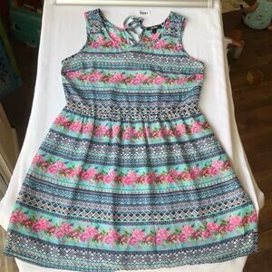 BeBop Sleeveless See-through Sheer Knee-length Floral Dress size M, Blue & Pink